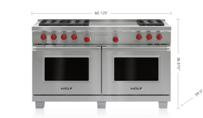 60" Wolf Dual Fuel Range 6 Burners and French Top DF606F - DF606F-LP