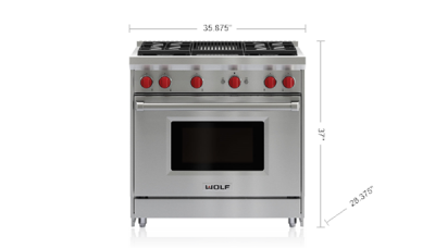  36" Wolf Gas Range with 4 Burners and Infrared Charbroiler  - GR364C-LP