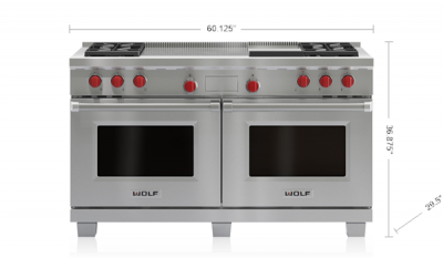 60" Wolf Dual Fuel Range 4 Burners, Infrared Griddle and French Top - DF604GF-LP