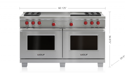 60" Wolf Dual Fuel Range 4 Burners, Infrared Griddle and French Top - DF604GF