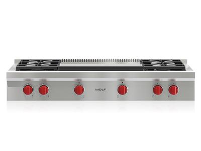  48" Wolf Sealed Burner Rangetop - 4 Burners and Infrared Dual Griddle - SRT484DG-LP