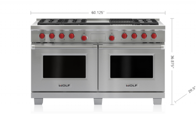 60" Wolf Dual Fuel Range 6 Burners, Infrared Charbroiler and Infrared Griddle - DF606CG