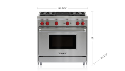  36"  Wolf Gas Range - 4 Burners and Infrared Charbroiler  - GR364C