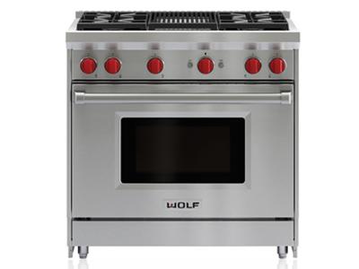  36"  Wolf Gas Range - 4 Burners and Infrared Charbroiler  - GR364C