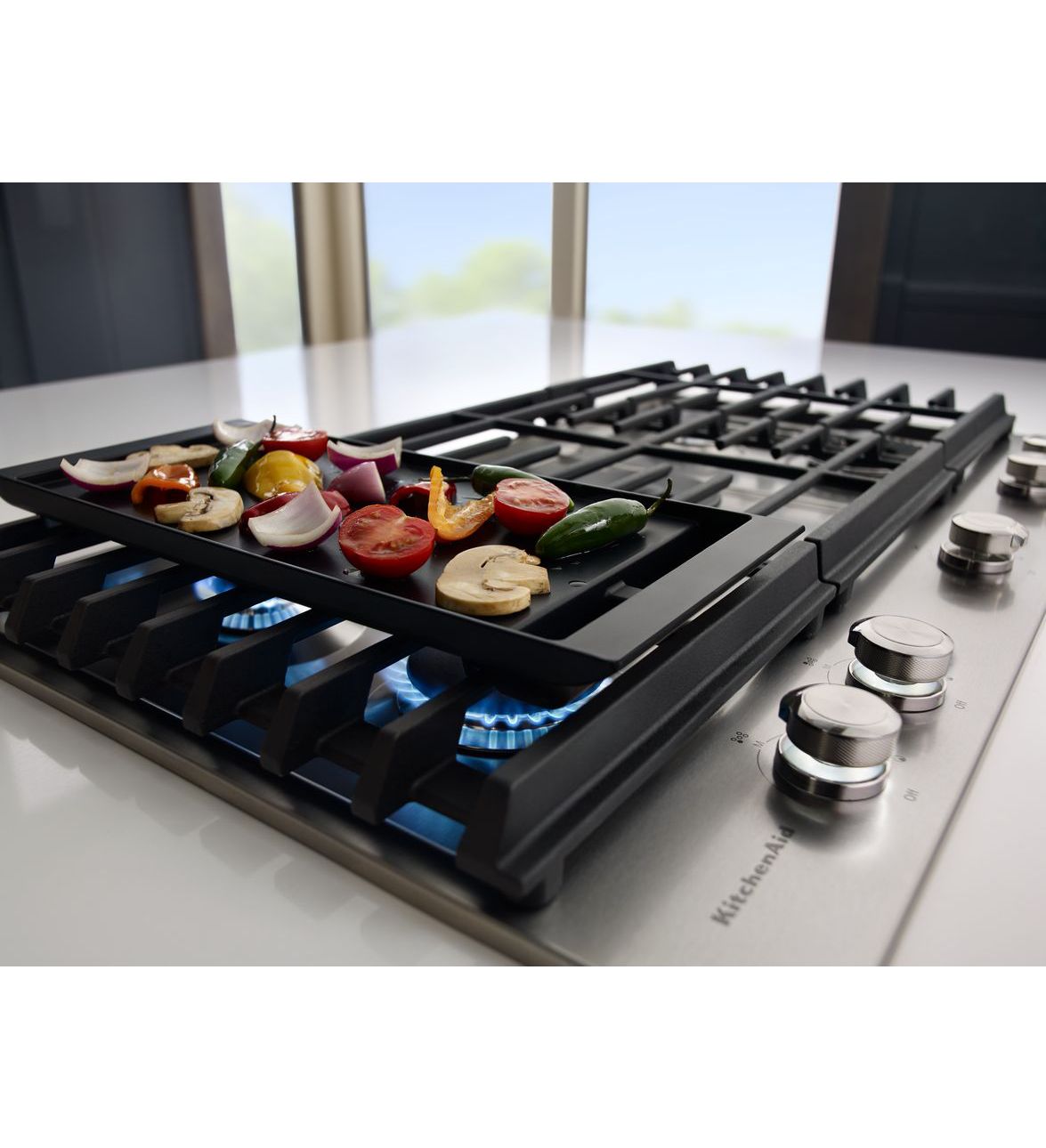 5 Burner Gas Cooktop With Griddle, Countertop Gas Stove With Griddle