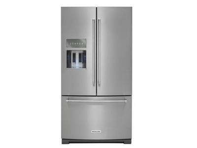 36" KitchenAid  Standard Depth French Door Refrigerator with Exterior Ice and Water and PrintShield™ finish-KRFF507HPS