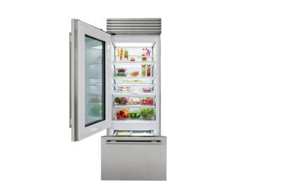 30" SubZero Tubular Handle Right Hinge Classic Over-and-Under Refrigerator With Glass Door - CL3050UG/S/T/R