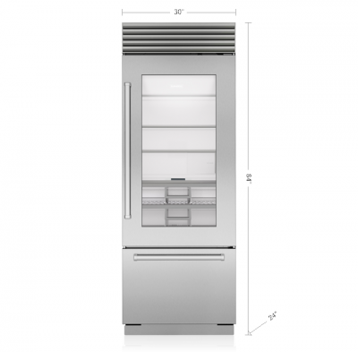 30" SubZero Tubular Handle Right Hinge Classic Over-and-Under Refrigerator With Glass Door - CL3050UG/S/T/R