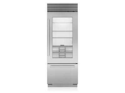 30" SubZero Pro Handle Left Hinge Classic Over-and-Under Refrigerator With Glass Door - CL3050UG/S/P/L