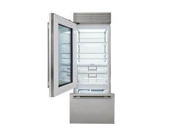 30" SubZero Pro Handle Left Hinge Classic Over-and-Under Refrigerator With Glass Door - CL3050UG/S/P/L