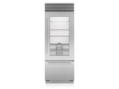 30" SubZero Tubular Handle Left Hinge Classic Over-and-Under Refrigerator With Glass Door - CL3050UG/S/T/L