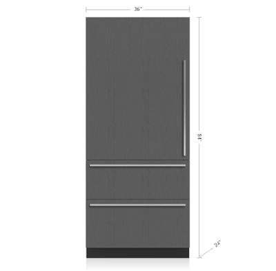 36" SubZero Designer Right Hinge Over-and-Under Refrigerator with Internal Dispenser - DET3650RID/R