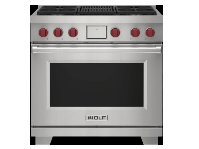 36" Wolf 6.3 Cu. Ft. Dual Fuel Range with 4 Burners and Infrared Charbroiler - DF36450C/S/P/LP