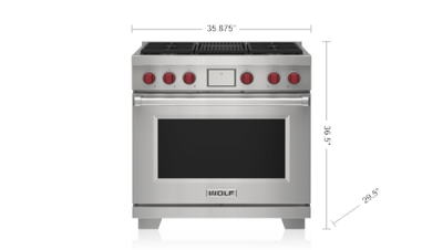 36" Wolf 6.3 Cu. Ft. Dual Fuel Range with 4 Burners and Infrared Charbroiler - DF36450C/S/P/LP