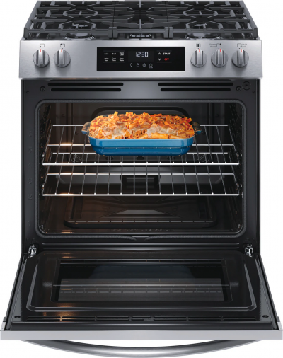 30" Frigidaire Front Control Freestanding Gas Range in Stainless Steel - FCFG3062AS
