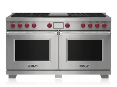 60" Wolf 9 Cu. Ft. Dual Fuel Range with 6 Burners Infrared Charbroiler and Infrared Griddle - DF60650CG/S/P