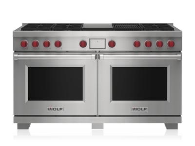 60" Wolf 9 Cu. Ft. Dual Fuel Range with 6 Burners Infrared Charbroiler and Infrared Griddle - DF60650CG/S/P/LP