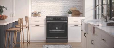 30" Frigidaire Gallery Gas Range with Air Fry in Black Stainless Steel - GCFG3060BD