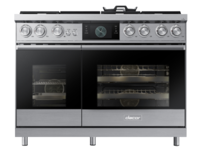 48" Dacor Contemporary 6.6 Cu. Ft. Dual-Fuel Steam Range with Integrated Griddle in Silver Stainless Steel - DOP48C96DLS/DA
