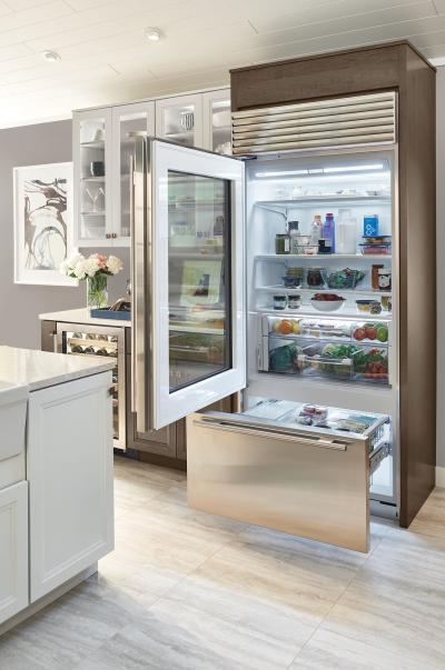 36" SUBZERO  Built-In Over-and-Under Glass Door Refrigerator/Freezer - BI-36UG/S/PH-LH