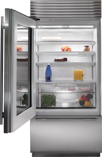 36" SUBZERO  Built-In Over-and-Under Glass Door Refrigerator/Freezer - BI-36UG/S/PH-LH