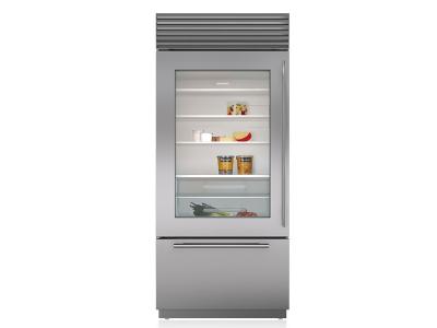 36" SUBZERO  Built-In Over-and-Under Glass Door Refrigerator/Freezer - BI-36UG/S/PH-LH